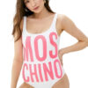 MOSCHINO בגד ים שלם בצבע לבן עם הדפס לוגו בורוד דגם PINK LOGO