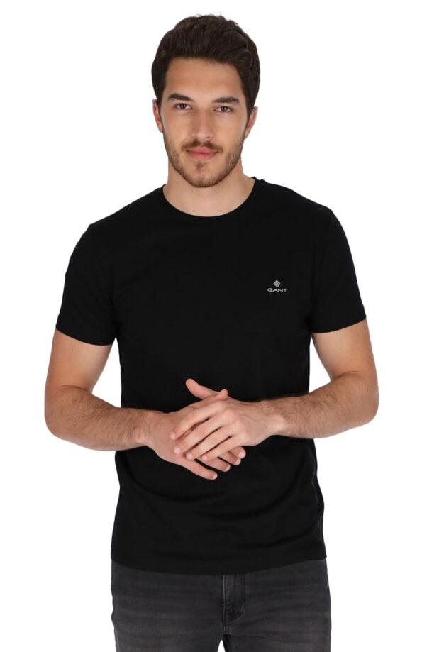 GANT טי שירט בצבע שחור דגם Slim Fit Mercerized