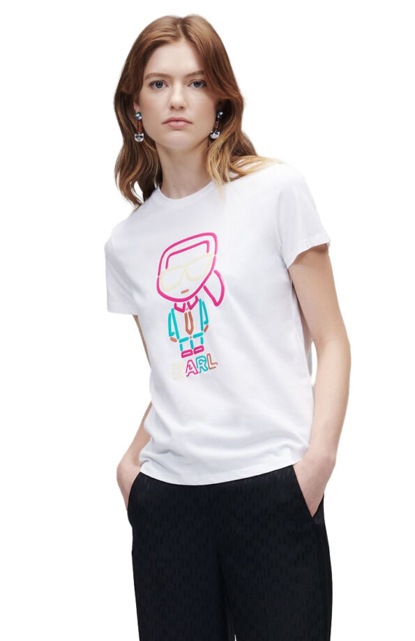 KARL LAGERFELD טי שירט בצבע לבן JELLY IKONIK KARL OUTLINE