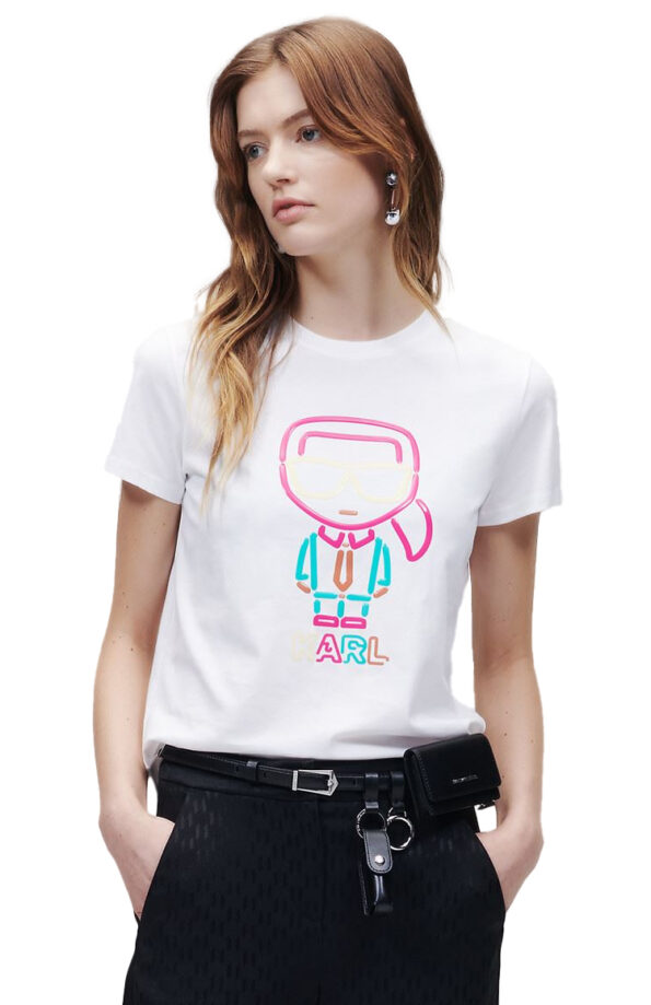 KARL LAGERFELD טי שירט בצבע לבן JELLY IKONIK KARL OUTLINE
