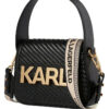 KARL LAGERFELD תיק צד קטן בצבע שחור דגם K/LETTERS WOVEN CROSSBODY