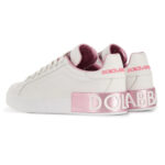 DOLCE GABBANA נעלי עור בצבע לבן/ורוד דגם PORTOFINO LOW TOP