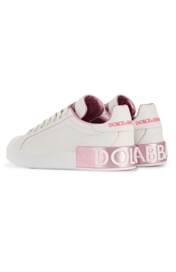 DOLCE GABBANA נעלי עור בצבע לבן/ורוד דגם PORTOFINO LOW TOP