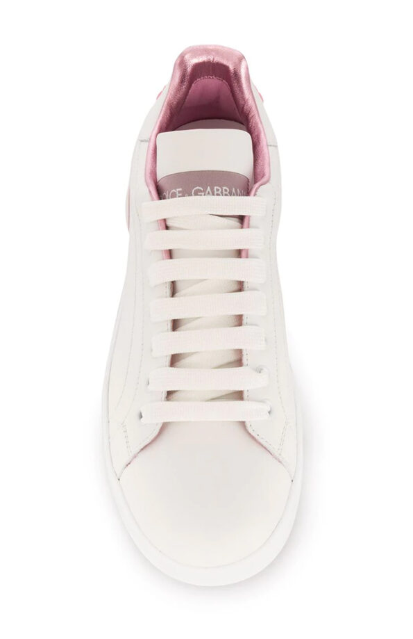 DOLCE GABBANA נעלי עור בצבע לבן/ורוד דגם PORTOFINO LOW TOP