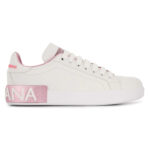 DOLCE GABBANA נעלי עור בצבע לבן/ורוד דגם PORTOFINO LOW TOP