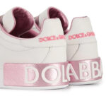 DOLCE GABBANA נעלי עור בצבע לבן/ורוד דגם PORTOFINO LOW TOP
