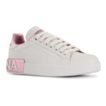 DOLCE GABBANA נעלי עור בצבע לבן/ורוד דגם PORTOFINO LOW TOP
