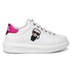 KARL LAGERFELD נעליי עור בצבע לבן/ורוד דגם KAPRI IKONIC LO LACE