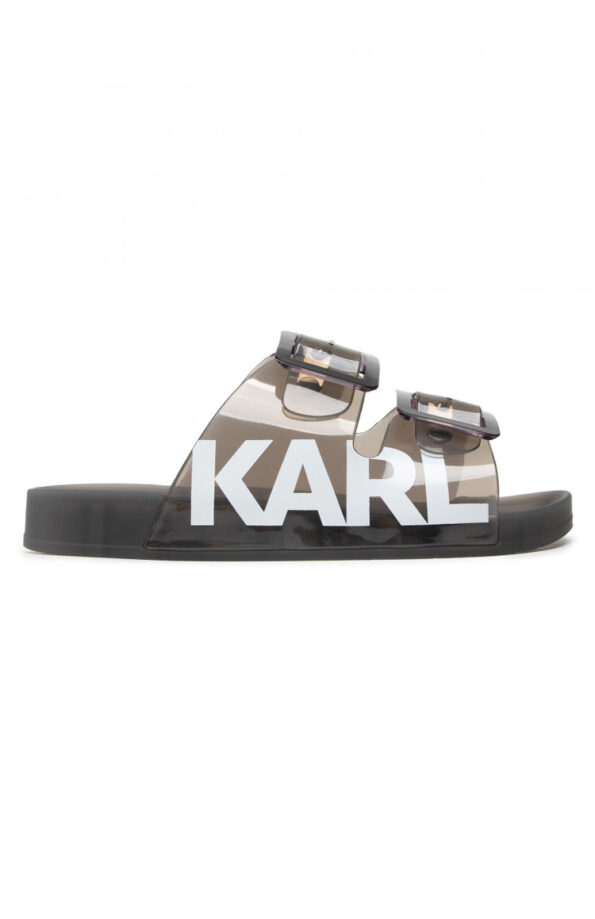 KARL LAGERFELD סנדלים בצבע שקוף/שחור דגם Double-Buckle Sandals