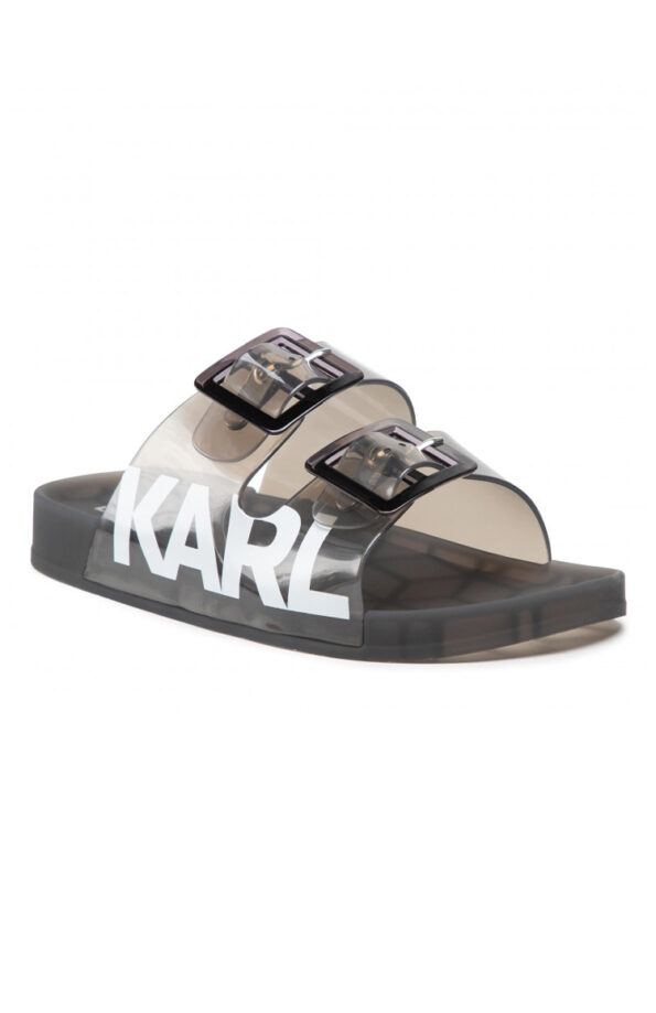 KARL LAGERFELD סנדלים בצבע שקוף/שחור דגם Double-Buckle Sandals