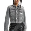 CALVIN KLEIN ז'קט ג'ינס בצבע שחור דגם CROPPED DENIM JACKET