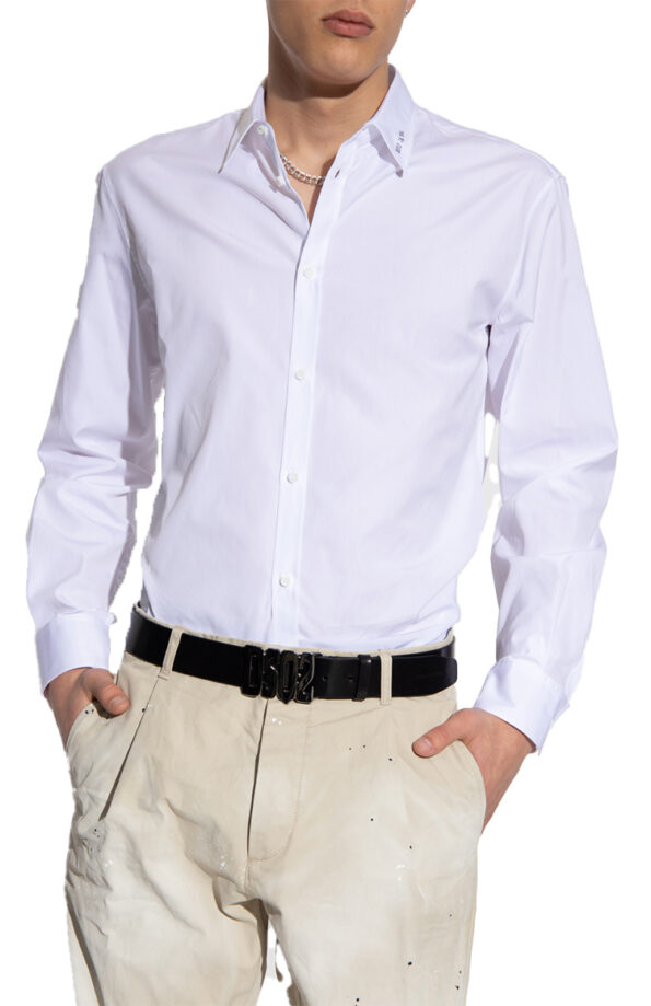 חולצה מכופתרת לבנה Collar Logo