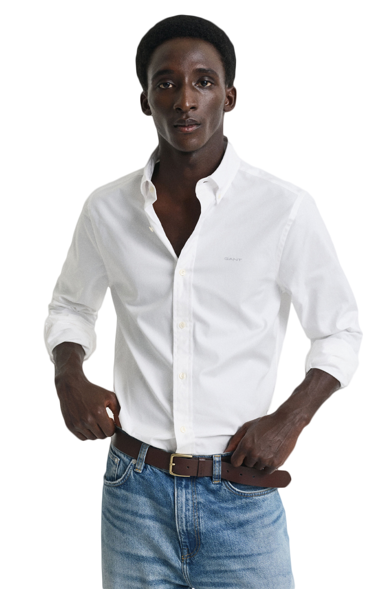 חולצה מכופתרת לבנה Slim Fit Pinpoint Oxford
