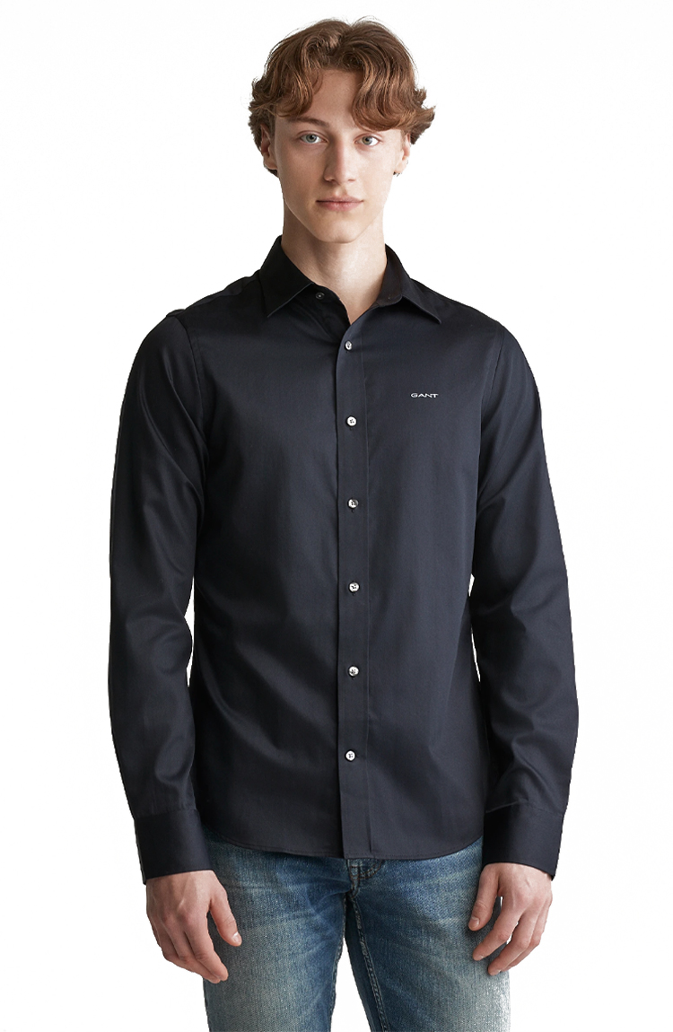 חולצה מכופתרת שחורה Slim Sateen