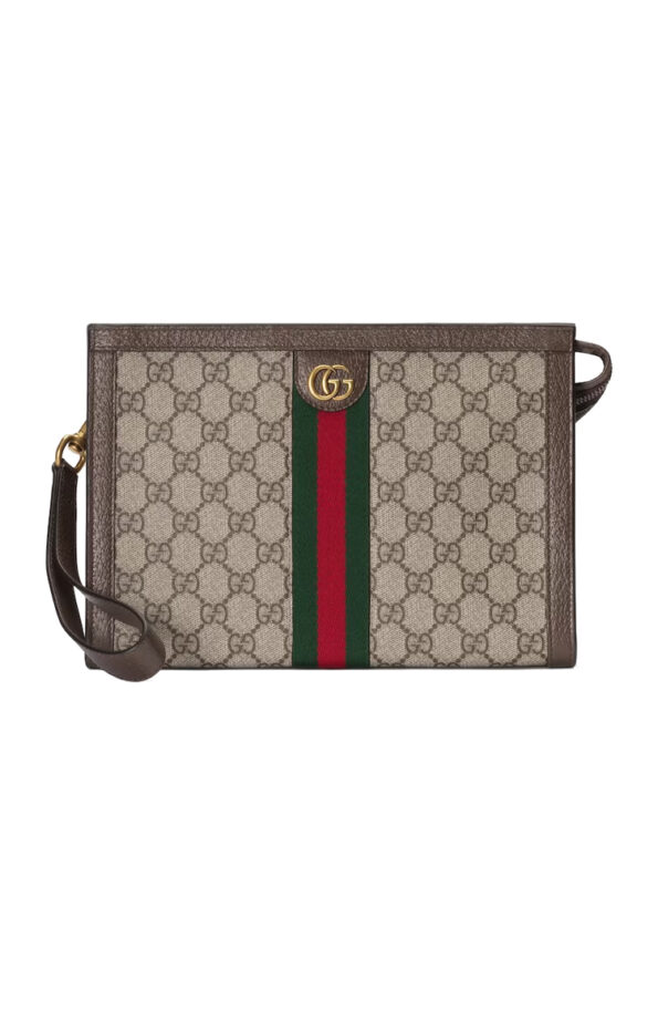 תיק קלאץ’ גוצ’י GUCCI מונוגרמה GG קנבס ועור חום יוקרתי