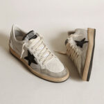נעלי סניקרס עור גולדן גוס GOLDEN GOOSE גברים נשים לבן אפור גזרה נמוכה כוכב דגם Ball-Star סוליית גומי