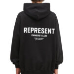 קפוצ’ון רפרזנט represent שחור דגם Owners Club Hoodie 480gsm כותנה כבדה אוברסייז לוגו חזה גב