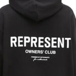 קפוצ’ון רפרזנט represent שחור דגם Owners Club Hoodie 480gsm כותנה כבדה אוברסייז לוגו חזה גב