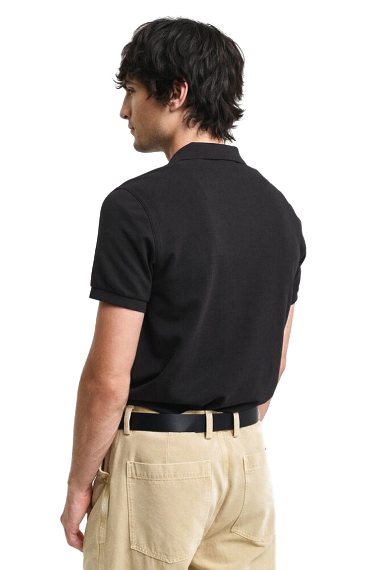 חולצת פולו שחורה Slim Fit Shield Pique
