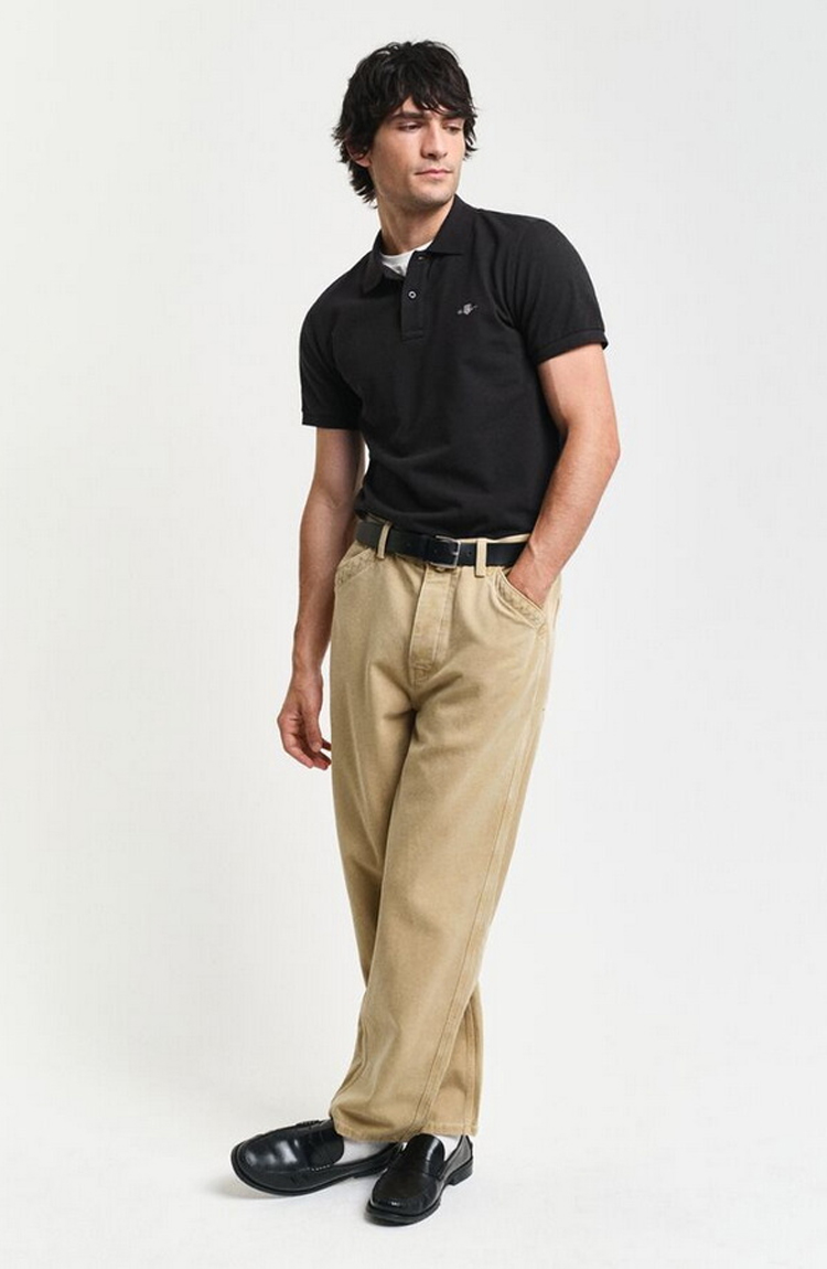 חולצת פולו שחורה Slim Fit Shield Pique