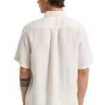 חולצה פשתן מכופתרת קרם Garment-Dyed Linen