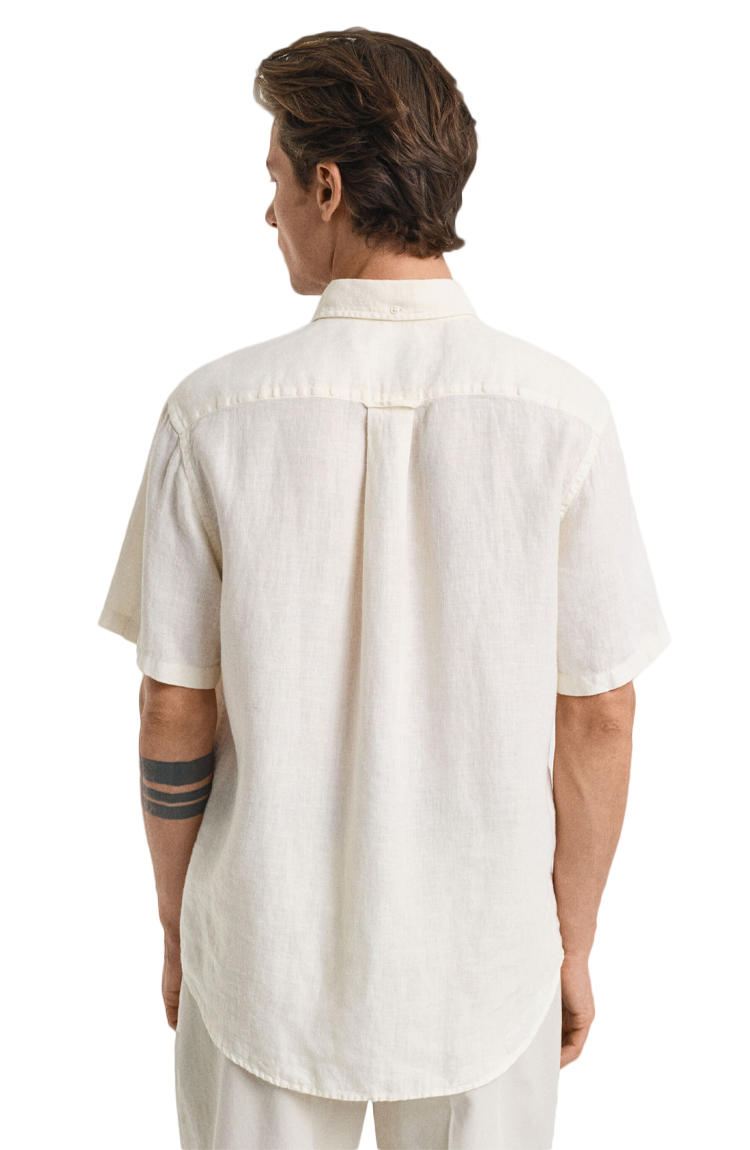 חולצה פשתן מכופתרת קרם Garment-Dyed Linen