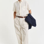 חולצה פשתן מכופתרת קרם Garment-Dyed Linen