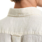 חולצה פשתן מכופתרת קרם Garment-Dyed Linen