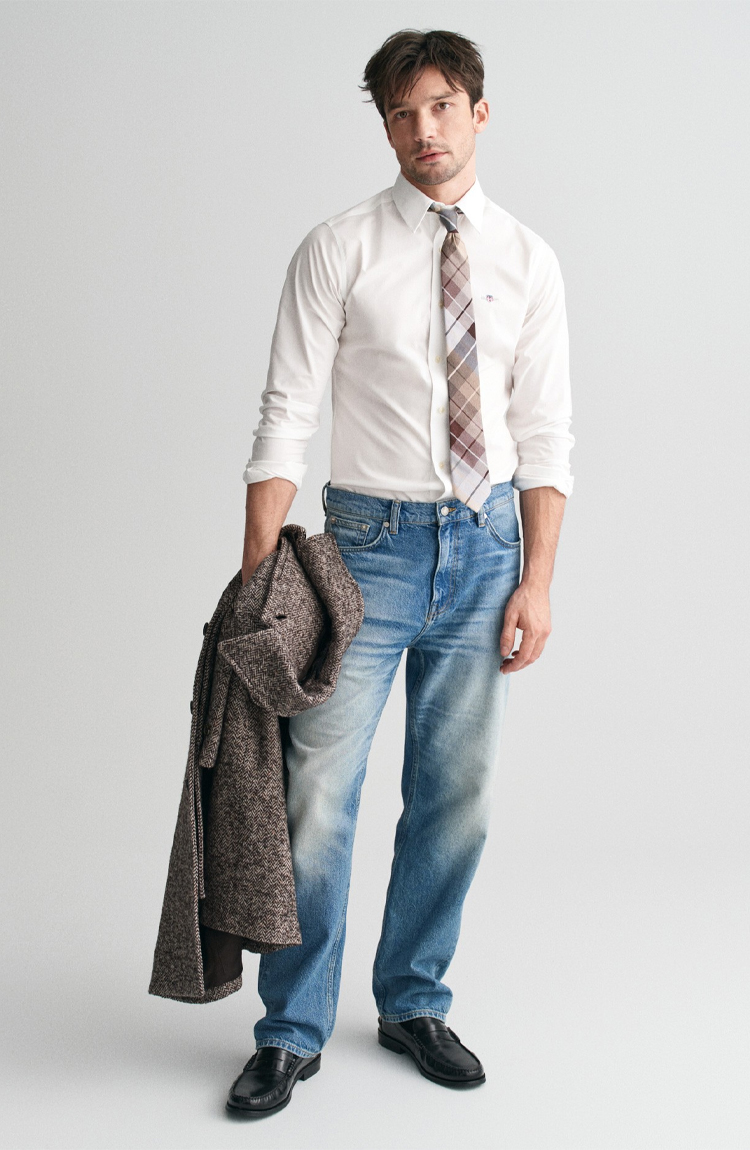 חולצה מכופתרת לבנה Slim Fit Stretch Poplin