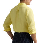 חולצת פשתן מכופתרת צהובה Slim Fit Linen