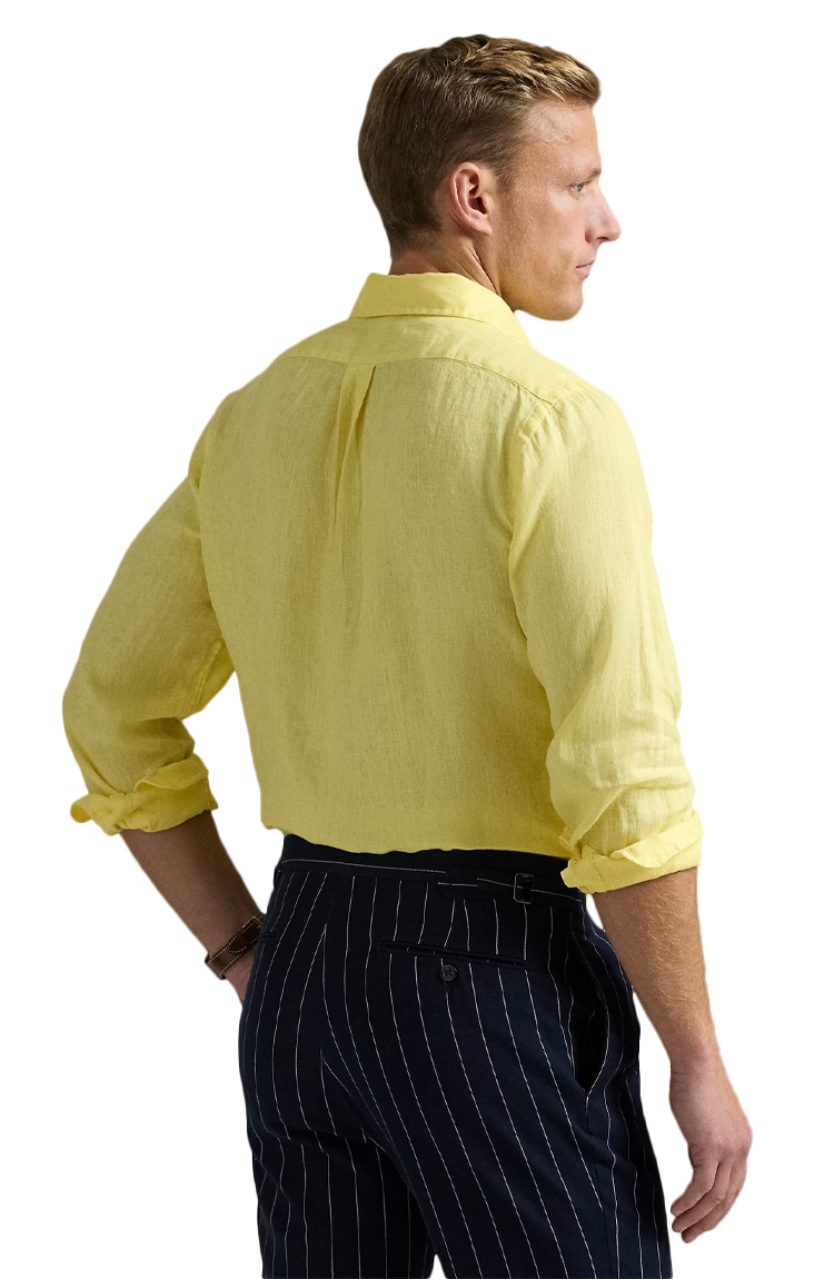 חולצת פשתן מכופתרת צהובה Slim Fit Linen
