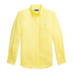 חולצת פשתן מכופתרת צהובה Slim Fit Linen