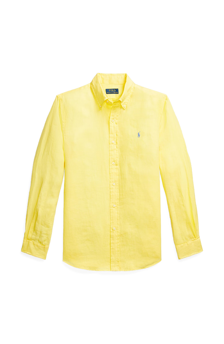 חולצת פשתן מכופתרת צהובה Slim Fit Linen