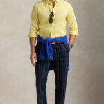חולצת פשתן מכופתרת צהובה Slim Fit Linen