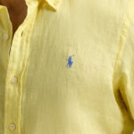 חולצת פשתן מכופתרת צהובה Slim Fit Linen