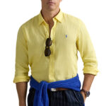 חולצת פשתן מכופתרת צהובה Slim Fit Linen