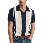 חולצת פולו כחול/לבן Color Blocked