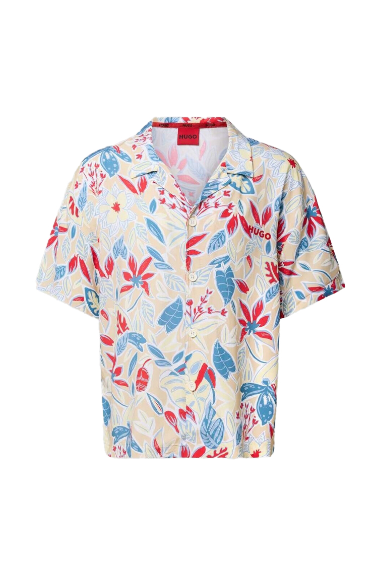 חולצת חוף לבן/פרחוני BEACH SHIRT