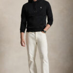 קפוצ’ון פולו ראלף לורן polo ralph lauren שחור דגם Double-Knit Hoodie תשלובת כותנה כיס קנגורו רקמה