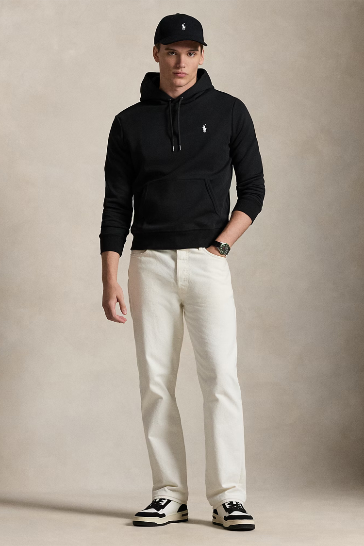 קפוצ’ון פולו ראלף לורן polo ralph lauren שחור דגם Double-Knit Hoodie תשלובת כותנה כיס קנגורו רקמה
