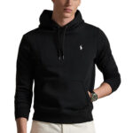 קפוצ’ון פולו ראלף לורן polo ralph lauren שחור דגם Double-Knit Hoodie תשלובת כותנה כיס קנגורו רקמה