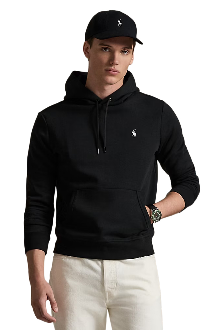 קפוצ'ון פולו ראלף לורן polo ralph lauren שחור דגם Double-Knit Hoodie תשלובת כותנה כיס קנגורו רקמה
