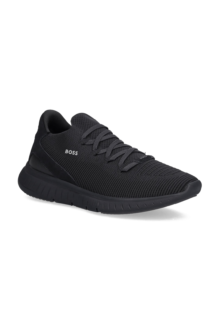 סניקרס BOSS שחורות בד רשת ועור גזרת MID