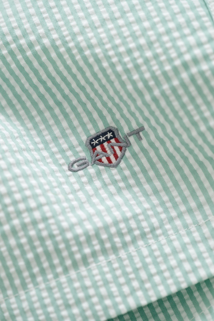 מכנס בגד ים גאנט GANT ירוק לבן Striped Seersucker גברים פסים כותנה פוליאסטר כיסים לוגו