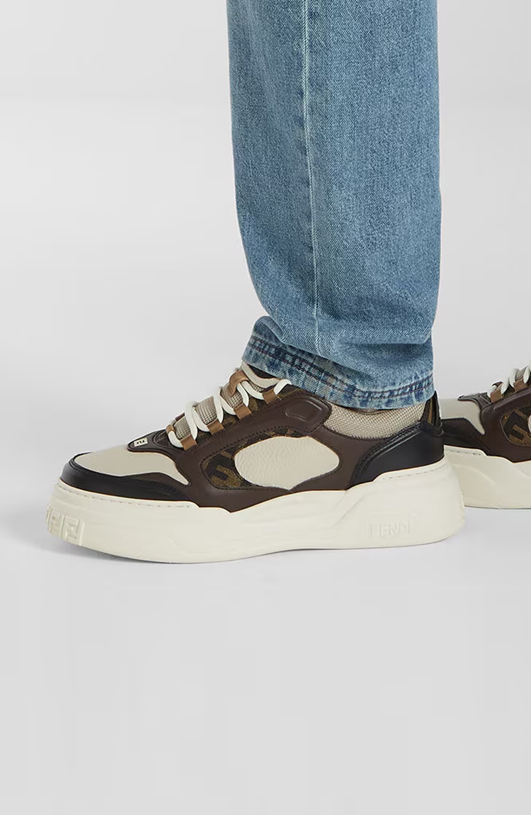 סניקרס עור חום/לבן Fendi Force Trainers