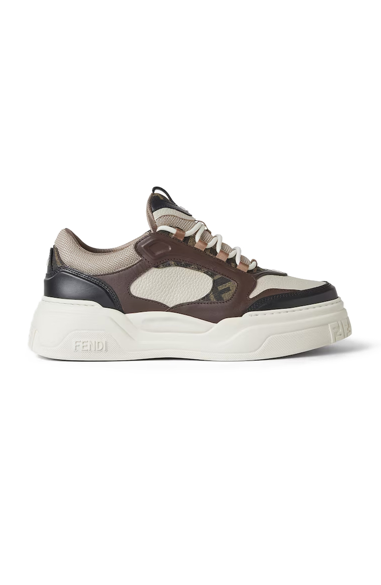 סניקרס עור חום/לבן Fendi Force Trainers