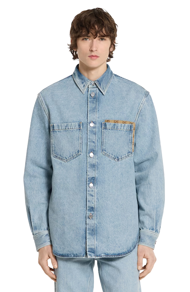 חולצת ג'ינס מכופתרת Washed denim GG insert