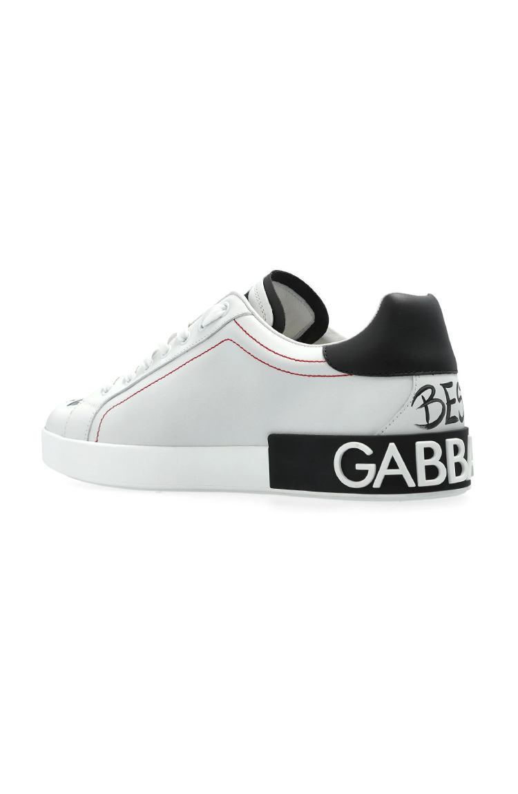 סניקרס עור לבן/שחור Graphic Printed Low-Top