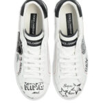 סניקרס עור לבן/שחור Graphic Printed Low-Top