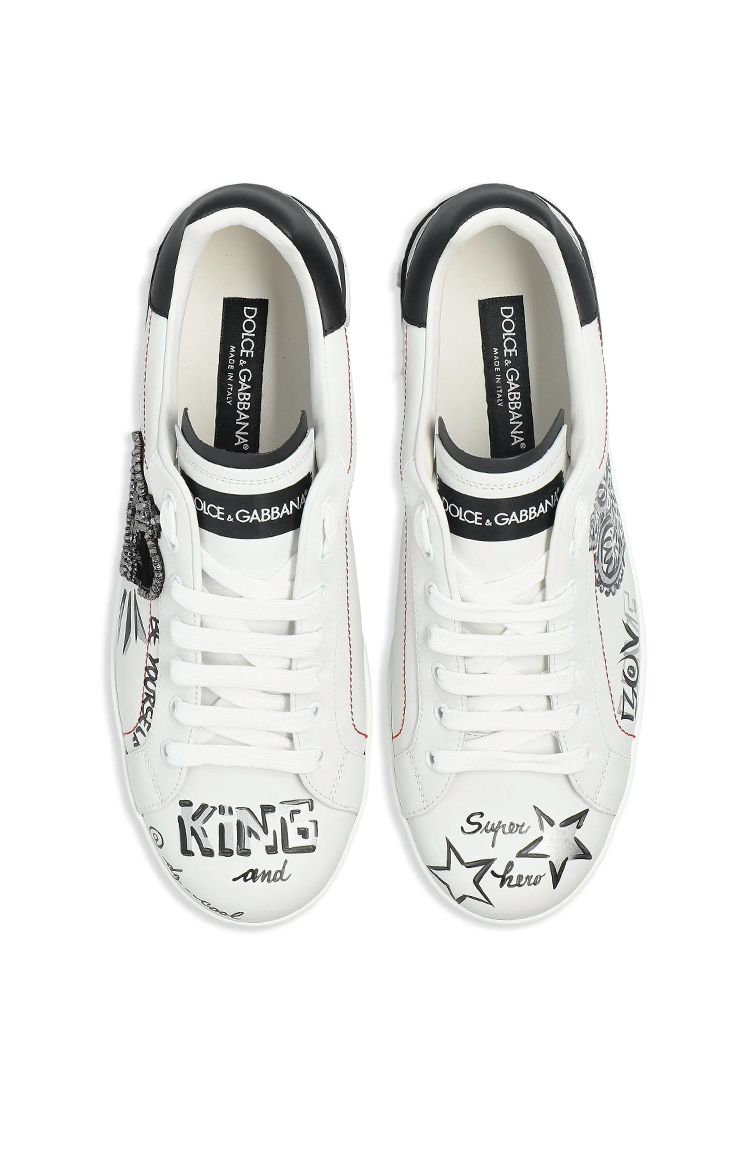 סניקרס עור לבן/שחור Graphic Printed Low-Top